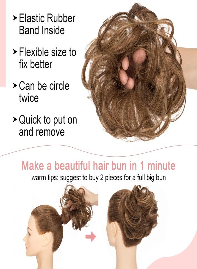 سيجو وصلات شعر سيجو من شعر بشري طبيعي، بتصميم كعكة فوضوية، مع ربطات شعر حقيقية، وشعر مموج، ومجعد، وفوضوي، على شكل كعكة دوناتون، وذيل حصان للنساء والفتيات - قطعتان #4P27 بني متوسط وأشقر داكن - Image 4